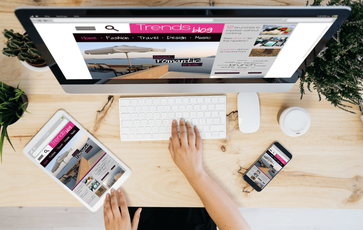 trends website on laptop, ipad and mobile