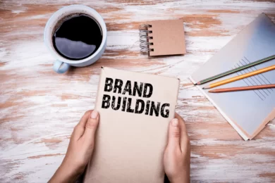 brand building notepad on desk