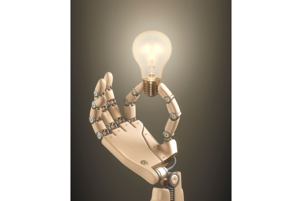 Robot holding a lightbulb