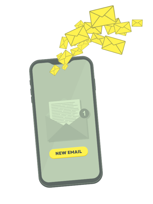 Emails arriving on a mobile phone