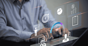 Digital marketing concept graphic with data-driven design elements