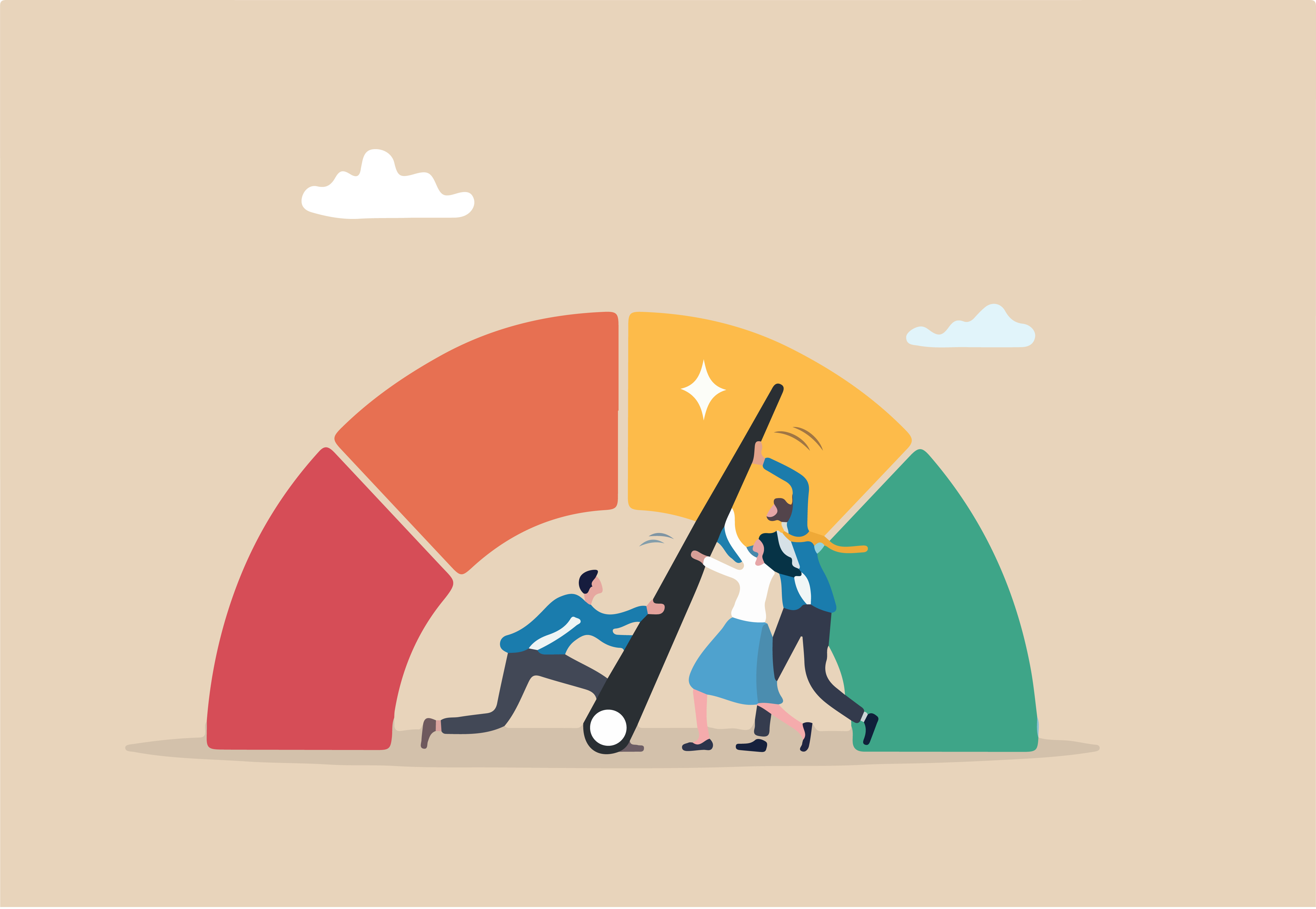 business people working on a pie chart